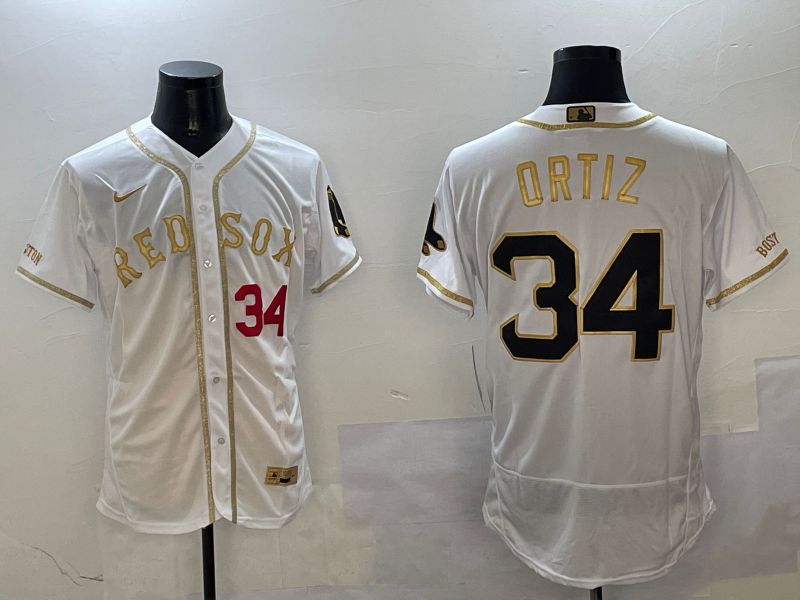 Men Boston Red Sox 34 Ortiz White Gold Elite 2025 Nike MLB Jersey style 3
